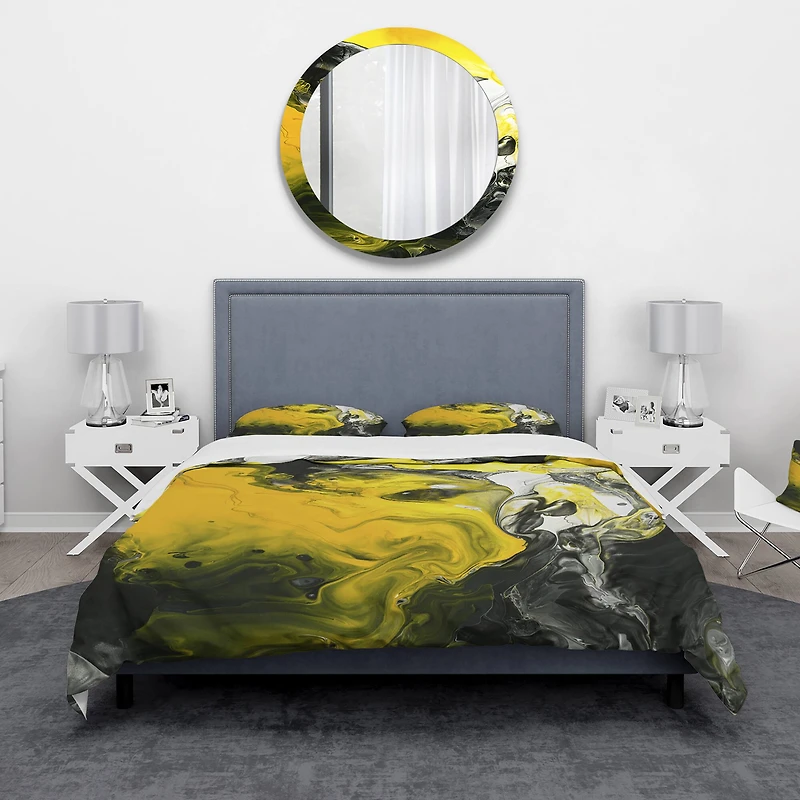 Designart 'Acrylic Marble with Yellow and Black' Modern & Contemporary Bedding Set