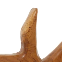 Set of 2 Brown Teak Wood Natural Sculpture 17", 18"