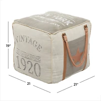Grey Canvas Rustic Stool, 19" x 21" x 21"