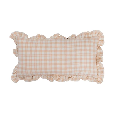 Hello Honey® Pink & White Plaid Cotton Lumbar Pillow with Ruffle
