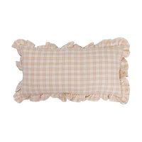 Hello Honey® Pink & White Plaid Cotton Lumbar Pillow with Ruffle