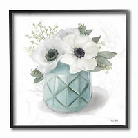 Stupell Industries Soft White Flowers in Turquoise Planter Wall Accent with Black Frame