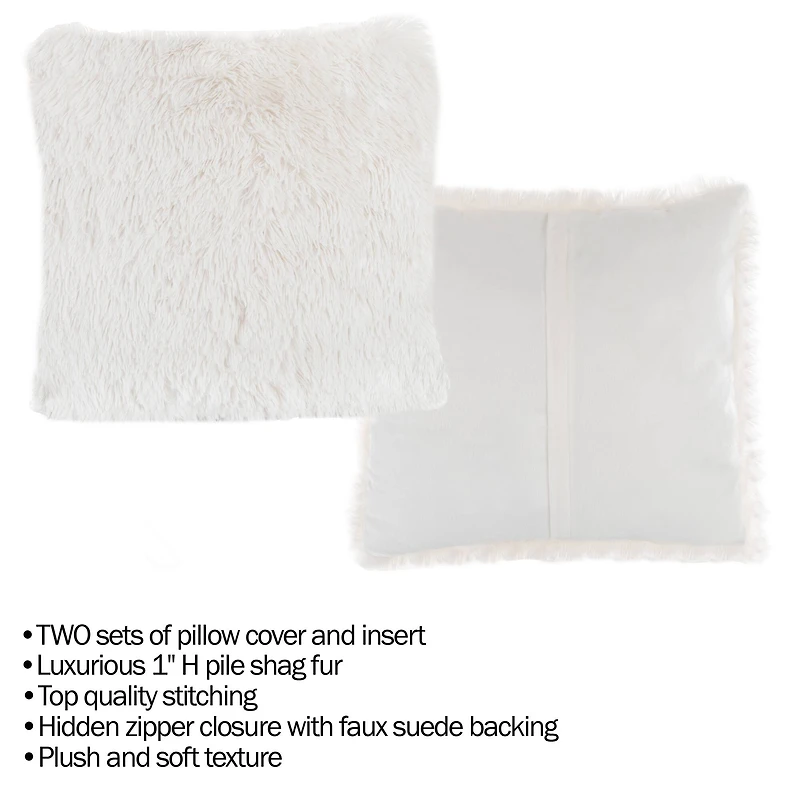 Hastings Home White Faux Fur Shag Pillows, 2ct.