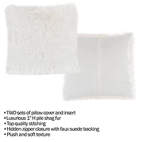 Hastings Home White Faux Fur Shag Pillows, 2ct.