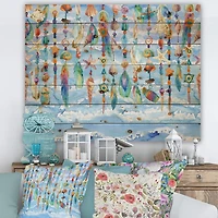 Designart - Jewelry of Sea Shell and Beads - Traditional Print on Natural Pine Wood