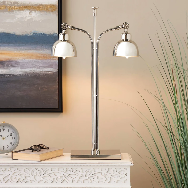 2ft. Silver Stainless Steel Desk Lamp with Dual Shades