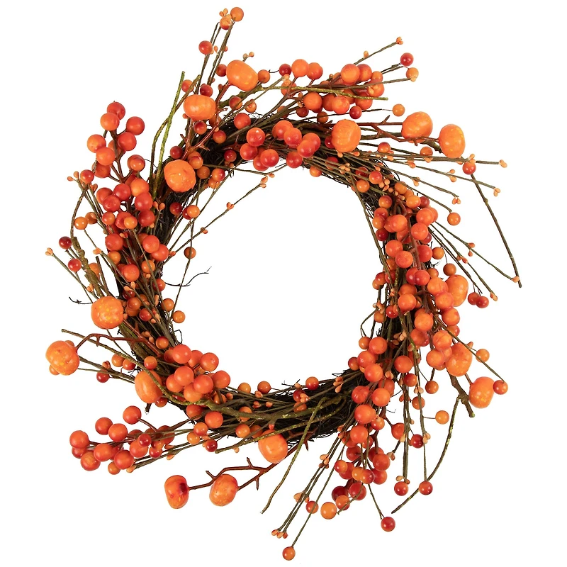 20" Red & Orange Berries with Mini Pumpkins Fall Harvest Wreath