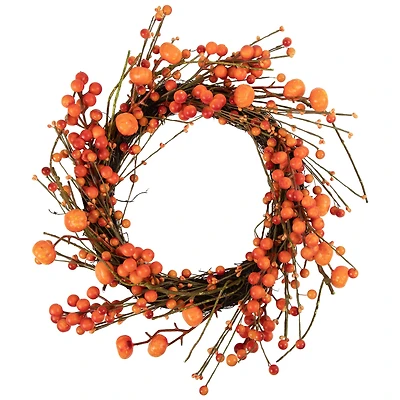 20" Red & Orange Berries with Mini Pumpkins Fall Harvest Wreath
