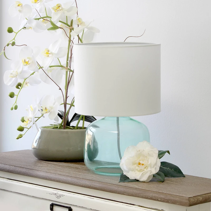 Simple Designs 14" Glass Table Lamp with White Fabric Shade