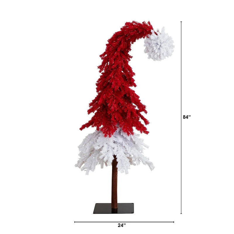 7ft. Pre-Lit Red & White Santa’s Hat Artificial Christmas Tree, Red & White LED Light
