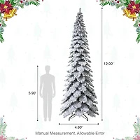 12ft. Pre-Lit Flocked Layered Slim Spruce Artificial Christmas Tree, Warm White LED Lights