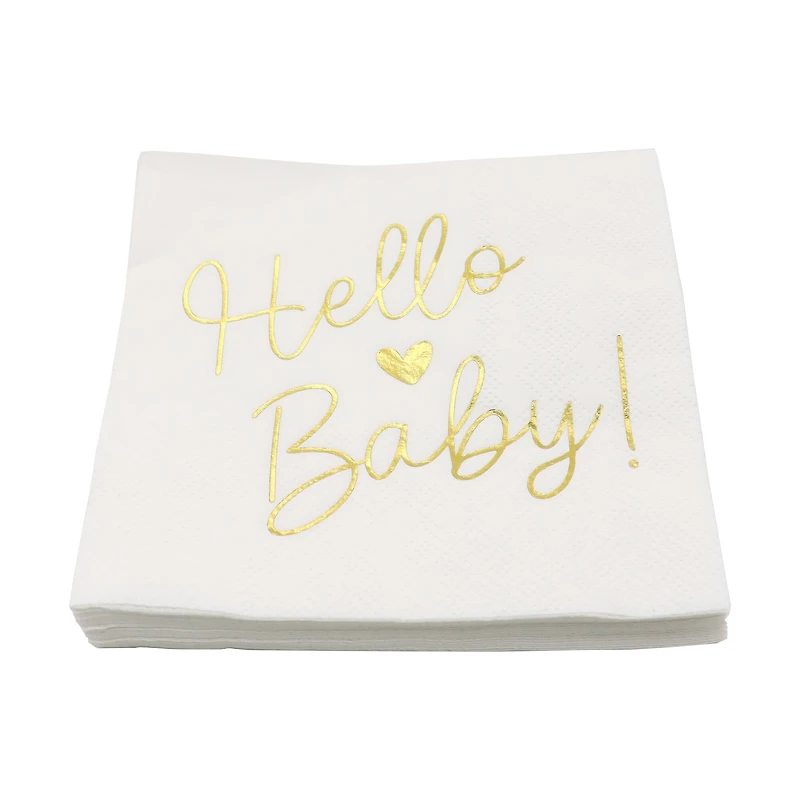 24 Packs: 20 ct. (480 total) Gold Hello Baby Beverage Napkins by Celebrate It™