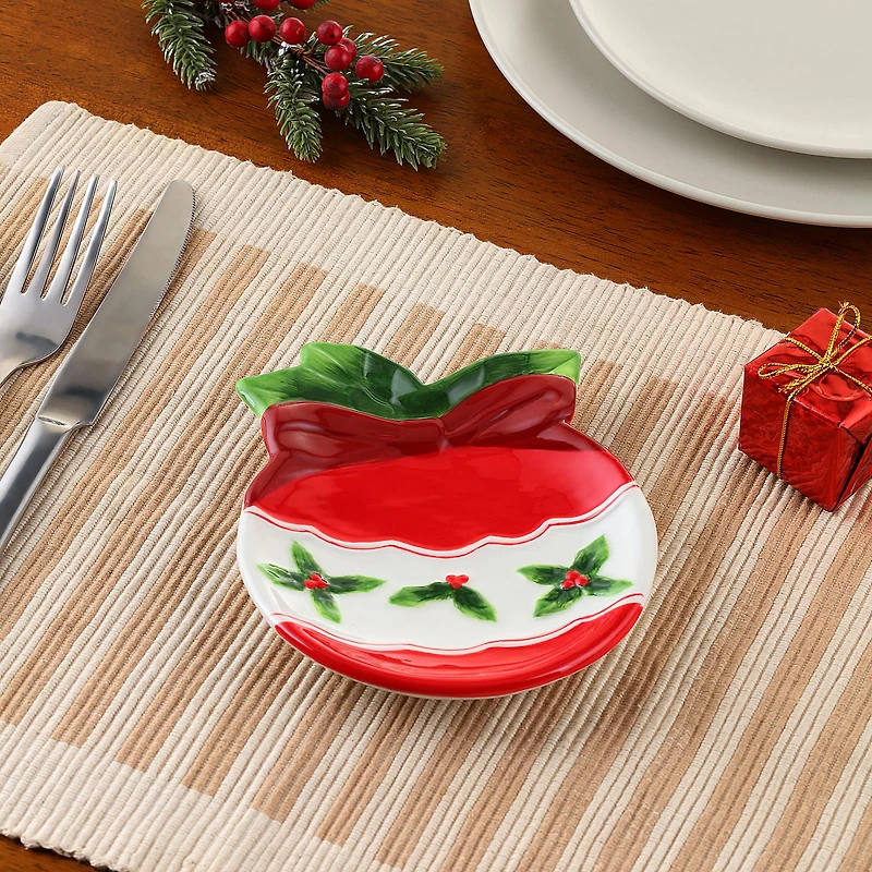 6" Ornament & Tree Ceramic Trinket Tray Set