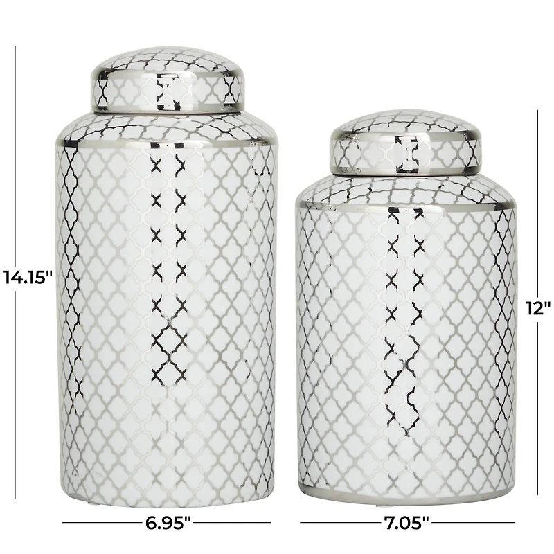 The Novogratz Silver & White Ceramic Geometric Decorative Jars Set