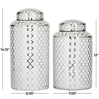 The Novogratz Silver & White Ceramic Geometric Decorative Jars Set