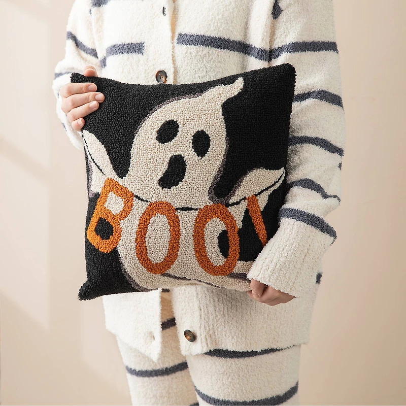 Glitzhome® 14" Hooked Halloween Ghost "BOO" Pillow