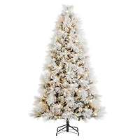 Glitzhome® 7.5ft Pre-Lit Flocked Full Pine Artificial Christmas Tree, Warm White LED Lights
