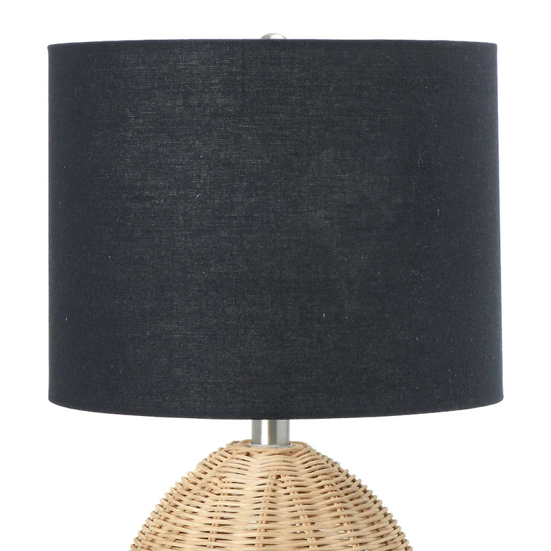 Hello Honey® 20" Natural Boho Woven Rattan Table Lamp with Black Linen Shade