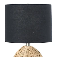 Hello Honey® 20" Natural Boho Woven Rattan Table Lamp with Black Linen Shade