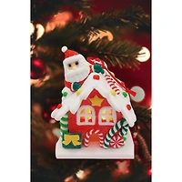 Wizardi 2.48" x 3.23" Gingerbread Snow House with Santa Christmas Ornament
