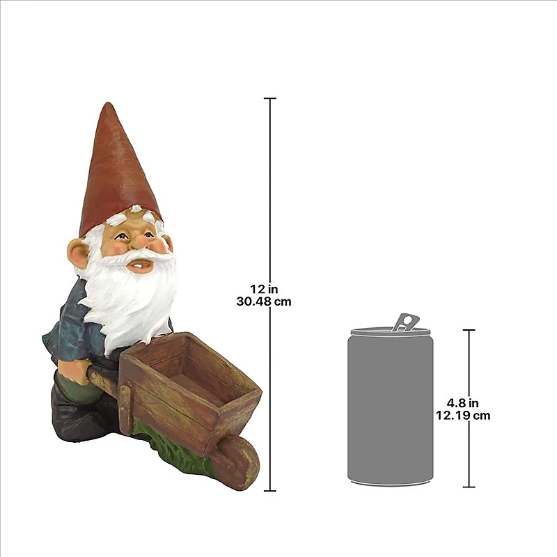 Design Toscano 12" Wheelbarrow Willie: Garden Gnome Statue
