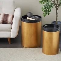 Gold Metal Nesting Accent Table with Black Tray Tabletop Set