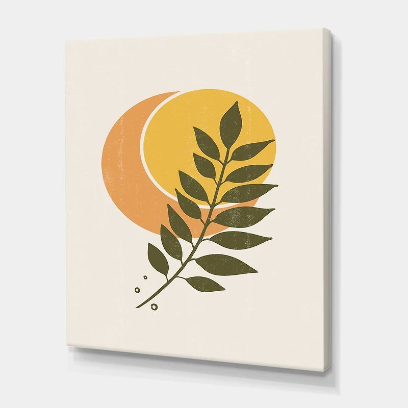 Designart - Abstract Geometrical Sun and Moon With Leaf V