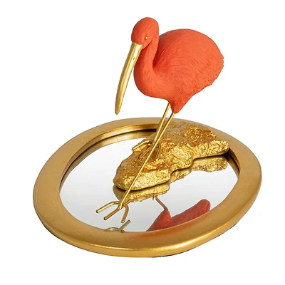 Hello Honey® 10" Coral & Gold Ibis on Mirrored Tray