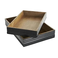 Brown Mango Wood Handmade Tray Set with Black Groove Exterior
