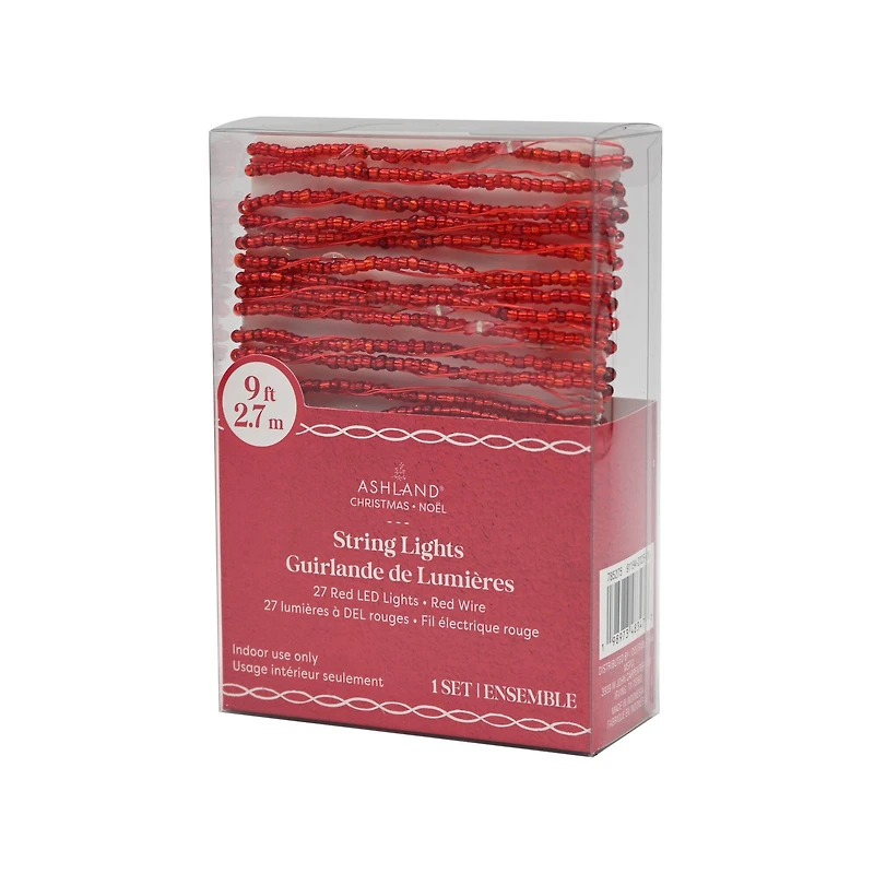 27ct. Red LED Beaded String Lights on Red Wire by Ashland®