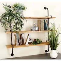 Brown 3-Tier Industrial Wood Wall Shelf
