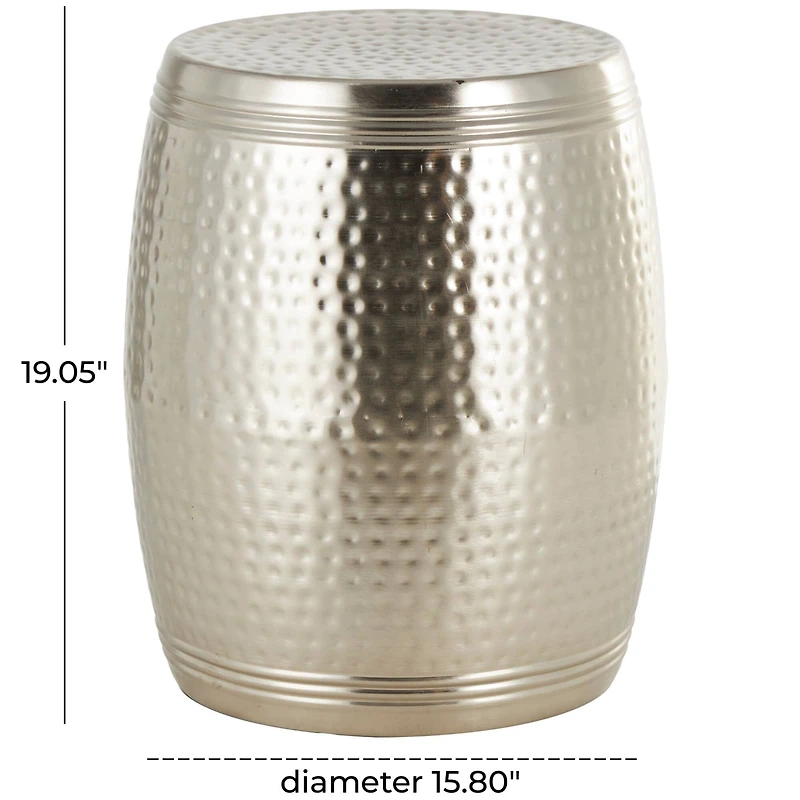 19" Silver Metal Handmade Hammered Drum Accent Table with Hammered Design