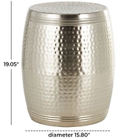 19" Silver Metal Handmade Hammered Drum Accent Table with Hammered Design