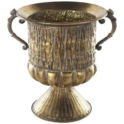 15" Gold Metal Urn Shaped Vase with Hammered Details