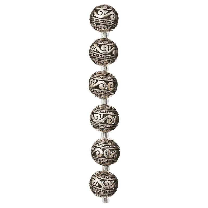Silver-Plated Carved Filigree Beads, 14mm by Bead Landing™