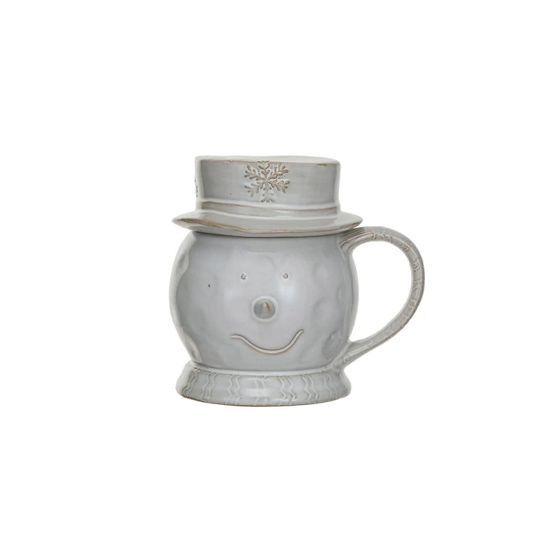 Hello Honey® 12oz. Antique White Stoneware Snowman Shaped Mug with Reactive Glaze