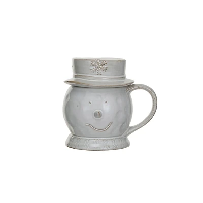 Hello Honey® 12oz. Antique White Stoneware Snowman Shaped Mug with Reactive Glaze
