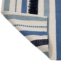 Blue, Cream & Black Striped Handloom Woven Outdoor Throw Rug, 3.5ft.x 2ft.