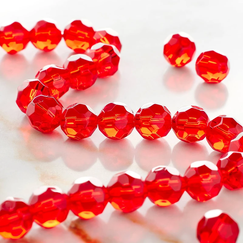 Ruby Faceted Glass Round Beads, 10mm by Bead Landing™