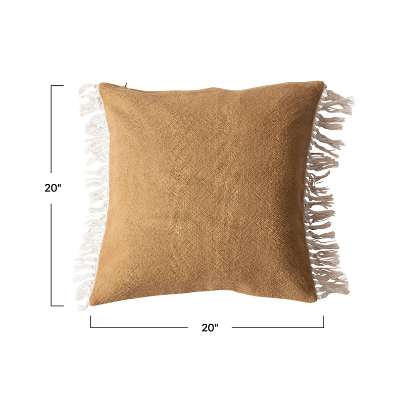 Hello Honey® 20" Mustard Soft Cotton Pillow with Fringe