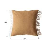 Hello Honey® 20" Mustard Soft Cotton Pillow with Fringe