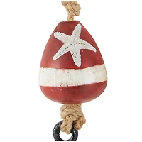 Red Wood Buoy Wall Hook with Jute Rope and Metal Hook Set