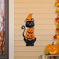 Glitzhome® 36"H Halloween Metal Black Cat with Spring Head and Stacked Pumpkin Yard Stake