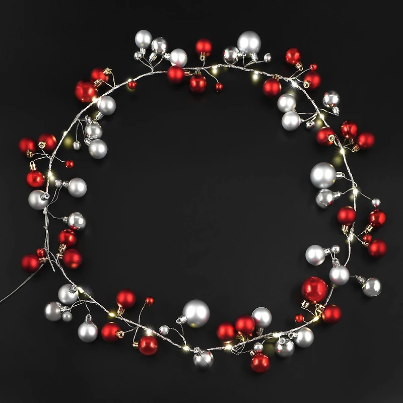4.1ft. Silver & Red Ornaments LED Garland String Lights by Ashland®