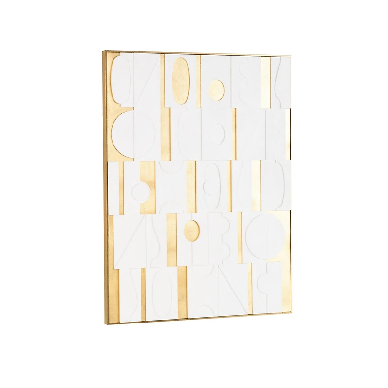  30" x 39" White Wooden Abstract Geometric Shape Framed Wall Art with Gold Accents