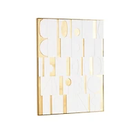  30" x 39" White Wooden Abstract Geometric Shape Framed Wall Art with Gold Accents