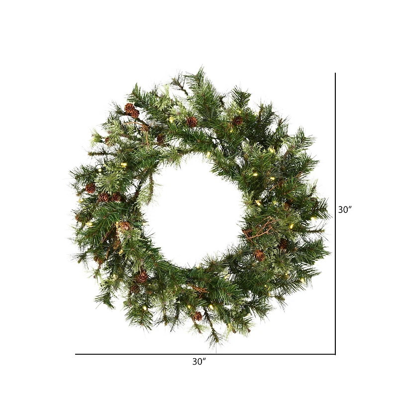 30" Warm White Dura-Lit® LED Mixed Country Pine Wreath