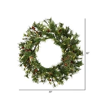 30" Warm White Dura-Lit® LED Mixed Country Pine Wreath