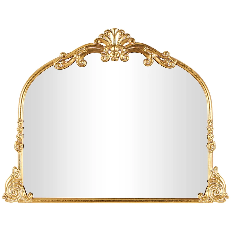44" x 34" Gold Metal Ornate Arched Baroque Wall Mirror