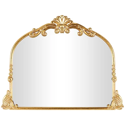 44" x 34" Gold Metal Ornate Arched Baroque Wall Mirror